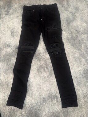 Amiri Black Distressed Ripped Knee Skinny Jeans